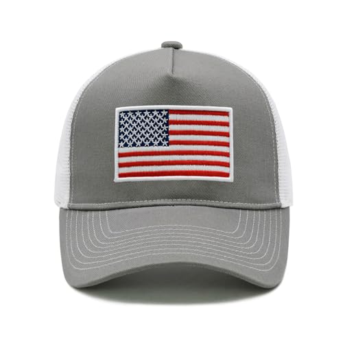 Image of American Flag Trucker Hat for Men Women, Adjustable Snapback Mesh USA Flag Baseball Cap
