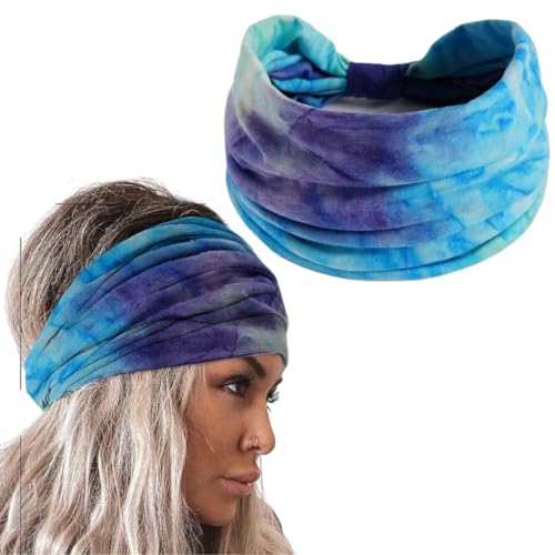 Image of XFYT Pack of 3 Tie-Dye Boho Chic Sports Hair Bands Performance Meets Fashion | Sweat Absorbent Soft Wide Head Bandana Girls Women Hairband for Yoga, Workout, Gym (Boho, Pack of 3)