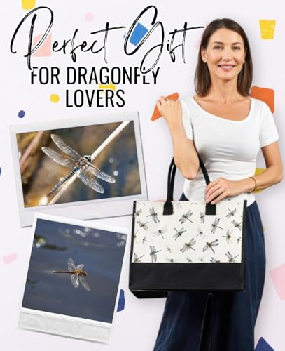 Image of InnoBeta Dragonfly Gifts for Women, Canvas Tote Bag with Top Zipper Closure and Shoulder Strap
