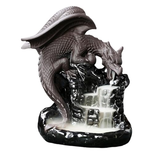 drburpily Quemador de Incienso de reflujo dragón único, Exquisita Estatua dragón cerámica, Adorno Quemador Incienso reflujo, Adorno Cascada para dormitorios, Soporte Cascada para