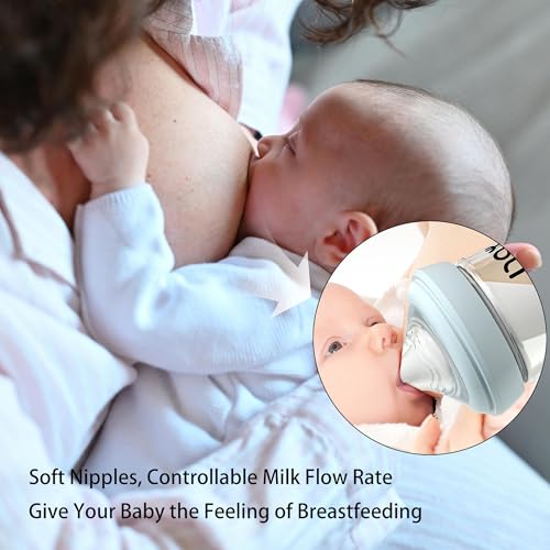 Image of yanyoyo Natural Glass Baby Bottle for Breastfeeding Babies, 5.4oz Anti-Colic Baby Bottle with Natural Response Nipple(S), Clear, Wide Neck, 2 Pack, 1 Months+