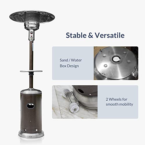 Belleze 48,000 Btu Patio Heater For Outdoor Use, Csa Certified Propane Heater With Drink Shelf Table, Auto Shut Off Valve, Piezo Ignition System, Wheels For Mobility - Bronze & Stainless Steel #TOP7