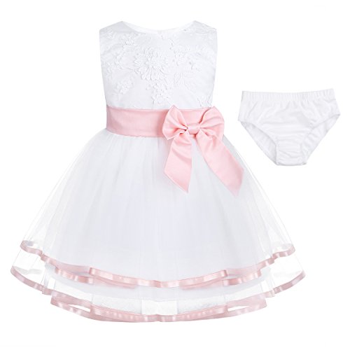 FEESHOW Baby Girls' Embroidered Flower Party Wedding Dress Christening Baptism Gown with Panty (18-24 Months, Pink)