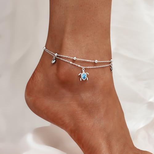 CHIC & ARTSY Women Anklets S925 Sterling Silver Cute Animal Layered Anklet Bracelet Adjustable Multilayer Beach Anklet Bracelet Summer Foot Jewelry Cable Chain 10-11 Inches - Image 3