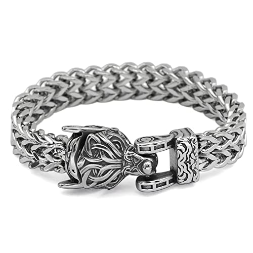 Guoshuang Norse Viking Wolf Punk Link Bracelets Stainless Steel Biker Jewelry (Silver, 8.2) #TOP22