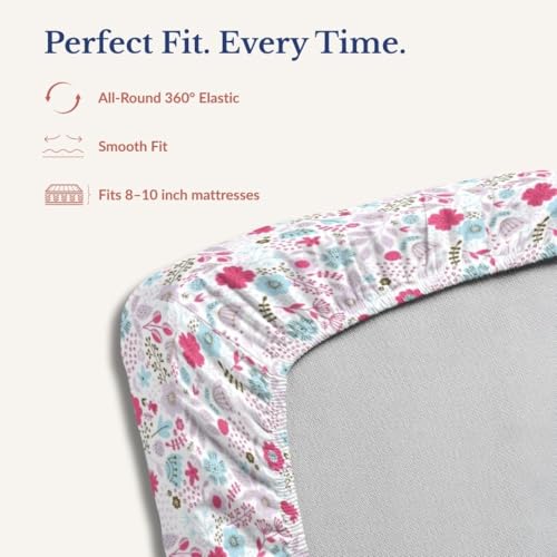 Image of Jaipur Weaves King Size Elastic Fitted Bedsheet, 100% Pure Cotton King Size Fitted Bedsheet for Double Bed with 2 Pillow Covers, 240 TC, 72x78 Inches up to 8-inch Mattress, Floral (Pink Harmony)