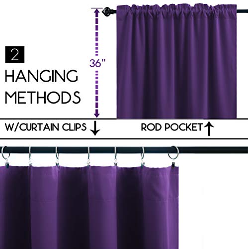 Image of KOUFALL Purple Curtains for for Bedroom Kitchen,Blackout Short Black Out Curtains 36 Inch Long