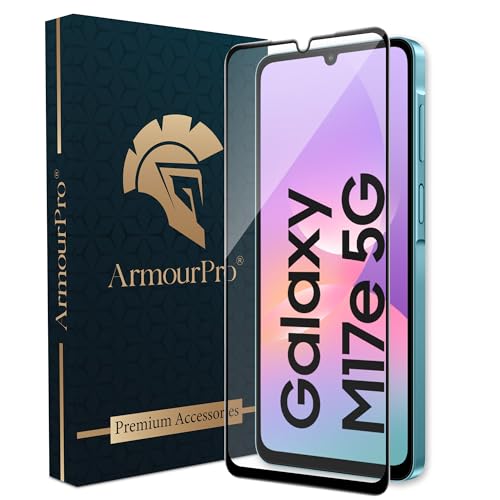 Image of ArmourPro Tempered Glass for Samsung Galaxy M17e - 9H Screen Protector with Black Border, Anti Scratch, Edge-to-Edge Coverage, HD Clarity, Smooth Touch, Case Friendly | Black