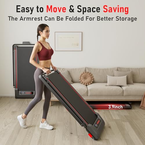Image of Walking Pad Treadmill with Incline and Handle Bar, Walking Pad with Remote Control and Incline for Home Office, Led Display