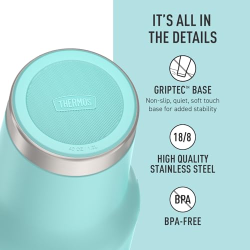 Image of THERMOS Stainless Steel Cup Holder Mug - 40 Ounce, Sea Green - Insulated Tumbler with Lid and Straw, Plus Leak-Resistant Slide Lock