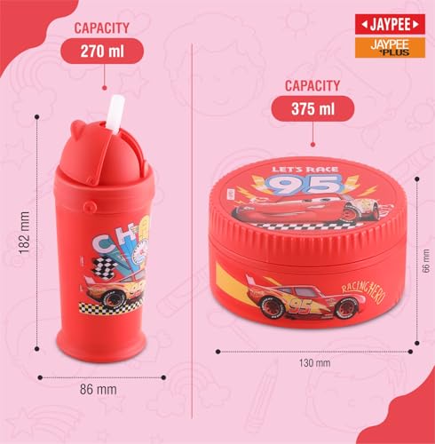 Image of JAYPEE First Step Inner Stainless Steel Insulated Lunch Box Meal and Sip Combo for School Kids Water Bottle Sipper & Disney Princess School Kids Tiffin Box 375 & 270 ml Water Bottle, Red