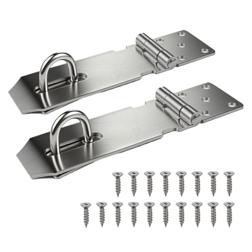 Aoyfuwell 2 pcs Vorhängeschloss Haspe,4 Zoll Edelstahl Schloss Vorrichtung Sicherheits Überfalle mit,Edelstahl Türschloss Hasp,Sicherheit Haspel Schlossriegel,für Tür Fenster Schrank (Silber – 4 Zoll)