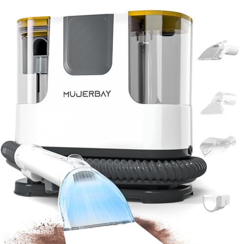 Upholstery Carpet Cleaner Machine, MUJERBAY Portable Spot & Stain Cleaner Shampooer, Easy Move with 360°Universal Wheels & Handle, 1.18-inch Deep Cleaning Machine for Couch, Stairs, Car & Messes.