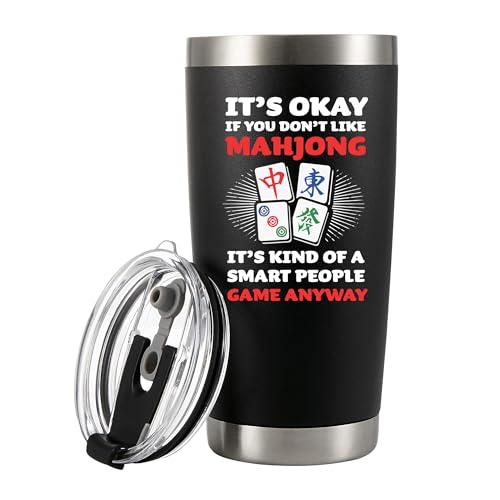 It’s Ok If You Don’t Like Mahjong Player Gifts To Mom Dad Husband Wife Friends Vacuum Insulated Tumbler Stainless Steel Travel Mug with Lid and Straw 20 oz Black