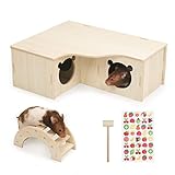 Omawrf Hamster Maze, Multi Chamber Hideout Wooden Hamster Houses Activity Hamster Burrow Large Exercise Dwarf Hamster Playground with Bridge for Syrian Hamster Gerbil (Multi Chamber Room)