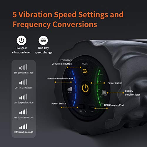 Myuilor 5-Speed Vibrating Foam Roller High Intensity Muscle Roller Vibration for Muscle Recovery, Mobility, Pliability Training & Deep Tissue Virbant Trigger Point Sports Massage Therapy