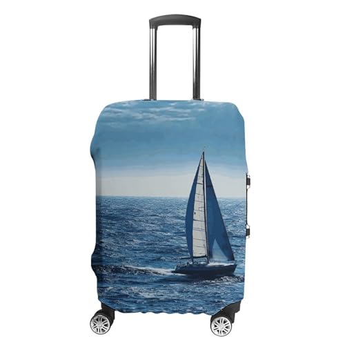 Blue Sea Sailboat Luggage Cover Washable Elastic Suitcase Cover, Anti Scratch Personalized Suitcase Protectors, Fashion Baggage Covers For Travel