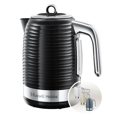 Russell Hobbs Inspire Electric 1.7L Cordless Kettle (Fast Boil 3KW, Black premium textured plastic, high gloss finish, Removable washable anti-scale filter, Pull off lid, Perfect pour spout) 24361