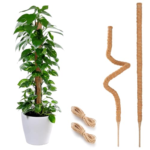 2 Pack 48 Inch Moss Pole, Bendable Moss Pole Monstera Plant Support, Moss Poles for Climbing Plants, Plant Stakes for Indoor Potted & Pothos, with Plant Ties