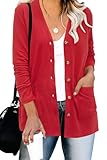 Picture of ULTRANICE Cardigan Sweaters Womens 2024 Fashion Trendy Lightweight Long Sleeve Knitted Button Down Cardigans Tops Clothes Outfits with Pockets(Bright Red,M)