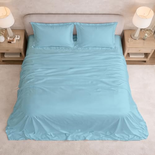 Image of Filbert Satin Bedsheet with 1 Pillow Cover | 60x90 in |300 TC | Midnight Luxe Satin Dreams Collection for Single Bed | UltraSatin Premium Bedding Set | Dreamy Blue