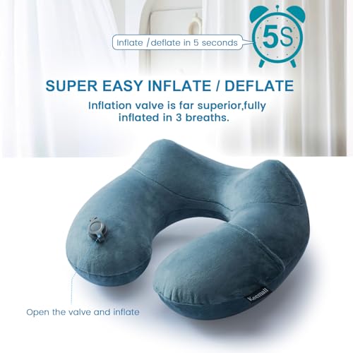 Image of Keemall Inflatable Travel Neck Pillow for Airplane & Long Flights, 2 Pack | Upgraded Support Inflatable Neck Cushion, Ergonomic Design, Washable Cover for Sleeping & Traveling, Long Flights