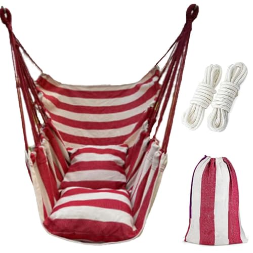 サムコス ハンモック チェア ハンガーラックスイングチェア ハンモック室内 室外 兼用 折りたたみ ハンギングチェア 公園 アウトドア キャンプ ポール 吊り下げ 吊り椅子丈夫なロープ/抱き枕付き（赤白ストライプ、棒がない）