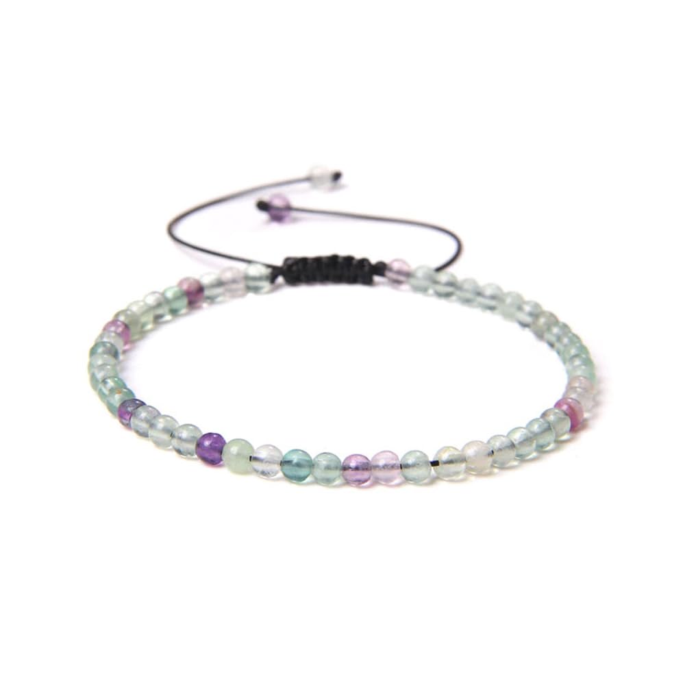 Bracelet fluorite multicolore 4mm anti-stress avec cordon ajustable textile