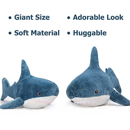 Image of MorisMos 31inch Giant Shark Stuffed Animal Plush, Large Stuffed Shark Toy, Soft Shark Pillow for Kids Boys Girls Birthday Christmas, Blue