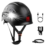 Mustbau Casco rigido con torcia frontale, certificato EN397, con torcia a LED, ricaricabile USB-C, regolabile, 53-63 cm, casco rigido per edilizia, silvicoltura e lavoro industriale