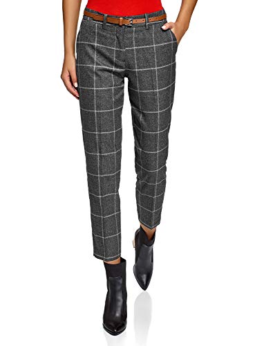 oodji Collection Femme Pantalon Jacquard avec Ceinture, Gris, FR 40 / M