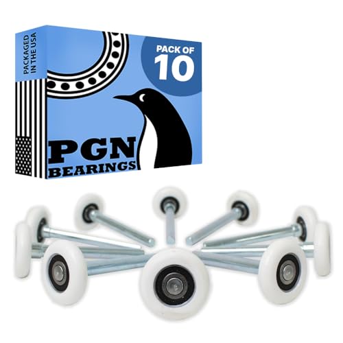 PGN Garage Door Rollers 10 Pack, Nylon Garage Door Wheels, Quiet & Heavy Duty Rollers Replacement, 4” Stem, 6200-2RS Sealed Bearings by PGN Bearings - Used condition - US$21.30