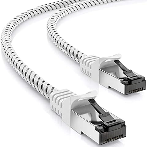 deleyCON 0,5m CAT7 Netzwerkkabel Nylon - 10 Gigabit - RJ45 Patchkabel Ethernet Kabel CAT 7 Verlegekabel (SFTP PiMF Schirmung) - Internet LAN DSL Switch Router Patchpanel CAT6 CAT5 - Weiß Cover