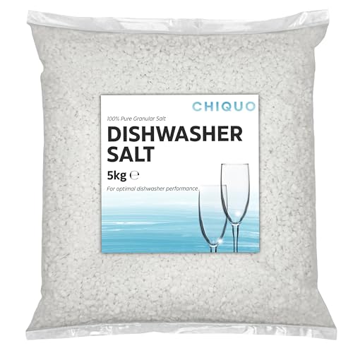 Chiquo Dishwasher Salt 5kg, 100% Pure Granular Salt - Powerful Limescale Protection for Dishwashers, Prevents Scale Build Up, Cleaner Shinier Dishes, Suitable for All Brands