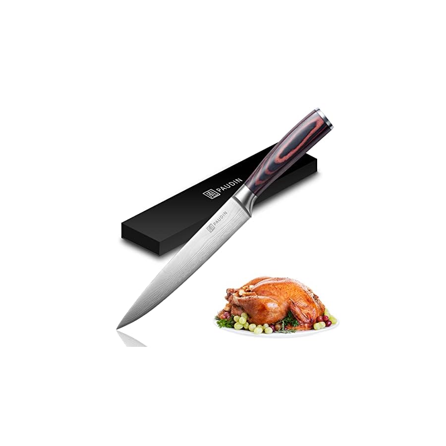 PAUDIN Carving Knife 8 inch, Ultra Sharp Brisket Slicing Knife, Premium Meat Cutting Knife German Stainless Steel, BBQ Knife with Ergonomic Handle, for Slicing Roast, Meats and Vegetables