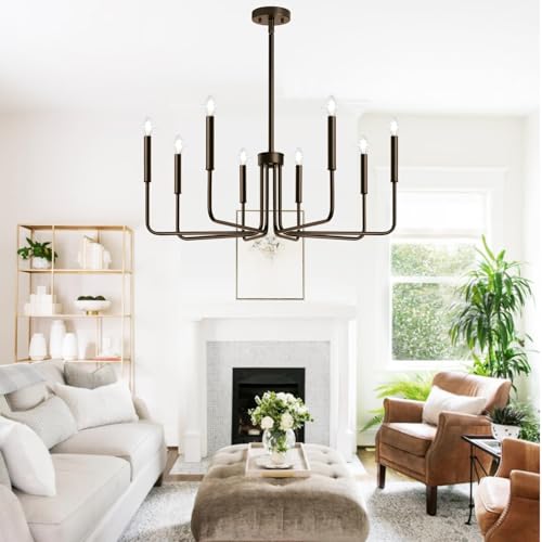 8-Light Farmhouse Chandelier for Dining Room Lighting Fixtures Hanging, Oil-Rubbed Bronze Dining Light Fixtures Industrial Chandelier for Bedroom, Foyer, Hall, Kitchen, Living Room and Entryway