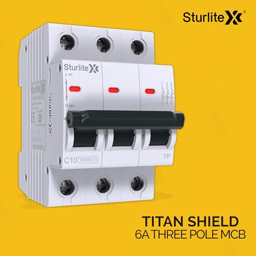 Image of Sturlite Titan Shield 6A Three Pole MCB| Overload & Surge Protection| 10-Year Warranty| Durable Polycarbonate Housing| C-Curve Tripping| 6A Breaking Capacity
