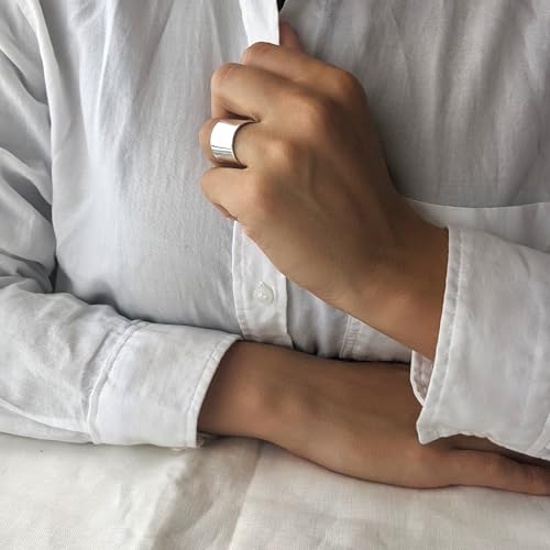 Silverly 925 Silver Wide Cigar Ring for Women - Flat-Edge Thumb Ring in Sterling Silver - Polished Silver Chunky Men's Rings - Simple Minimalist Smooth Thick Band - Modern Couple Rings3
