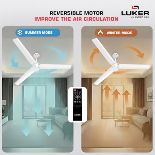 Image of LUKER JVLuker USA 1200mm BLDC Ceiling Fan with IR Remote BEE 5 Star 65% Energy Saving High Air Delivery Low Noise LED Indicator Reverse Mode for Living & Bedroom (White, Aerozen Plus)