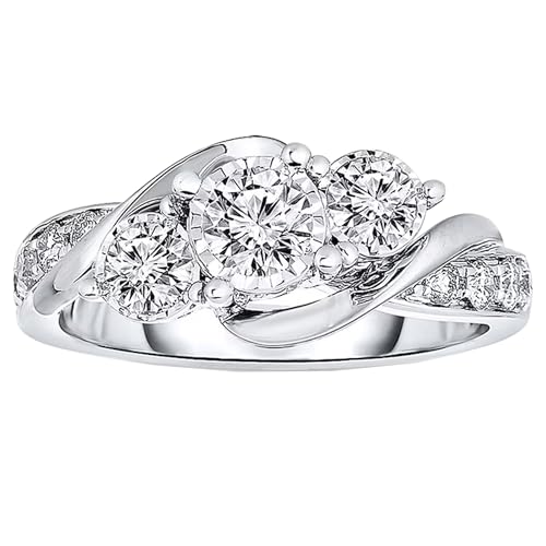 1 ct Three Stone Engagement Rings for Women 925 Sterling Silver Twisting Moissanite Rings Women Anniversary Rings 18K White Gold Plated Ring Promise Ring