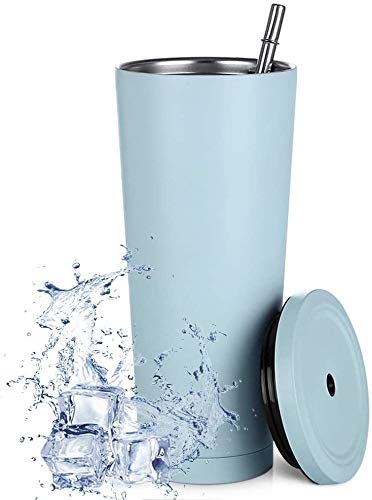 Aiboria Stainless Steel Skinny Tumbler with Lid and Straw 25 OZ Reusable Vacuum Insulated Water Cup Double Wall Travel Tumbler Cup With Straw for Coffee Tea Beverages 25 oz Light Blue