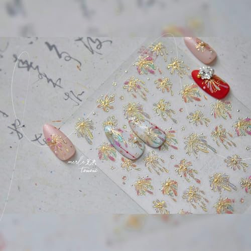 Image of Fireworks Nail Stickers Decals Gold Nail Decals Colorful Jelly Design 5D Embossed Nails Charms Supply for Women Girls Manicure DIY Decoration Accessories