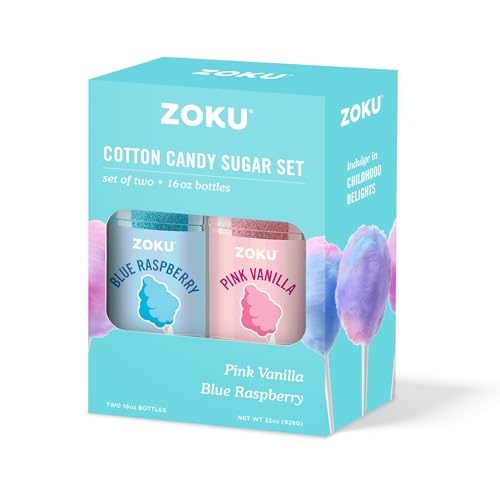 Image of ZOKU Cotton Candy Sugar Set, Includes 16 oz. Blue Raspberry and 16 oz. Pink Vanilla Cotton Candy Sugar Flavors for Homemade Treats