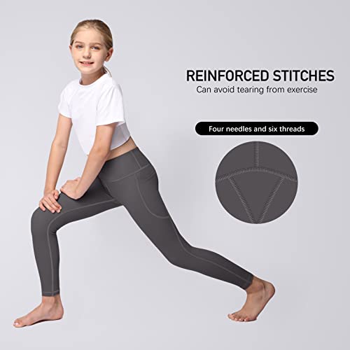 AENLLEY Yoga Active Leggings para meninas com 2 bolsos - Calças de ioga para treino infantil para at