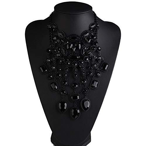 Modes schwarzes Tränenkristall -Anhänger Schmuck für Frauen Maxi Statement Bohemian Halskette