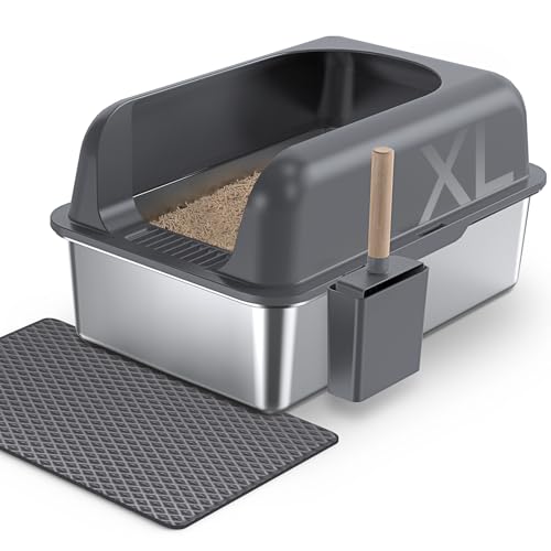 Gimars XL Katzenklo Edelstahl, Große Katzentoilette aus Metall 37L mit Streuschaufel & Matte, Edelstahl Katzenklo für mittelgroße & große Katzen Gimars XL Katzenklo Edelstahl, Große Katzentoilette aus Metall 37L mit Streuschaufel & Matte, Edelstahl Katzenklo für mittelgroße & große Katzen