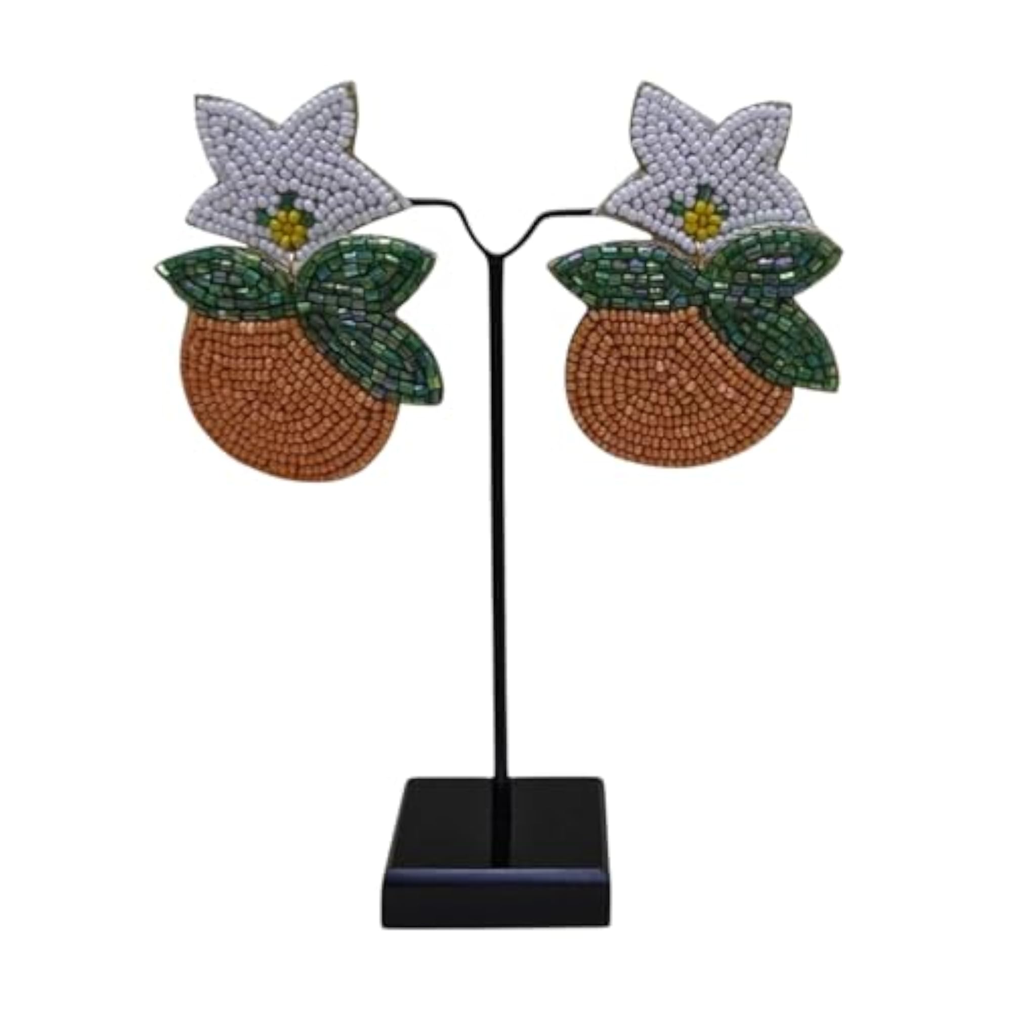 Women's Handmade Beaded Citrus Blossom Statement Earrings