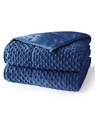 Image of Weighted Blanket for Adults Twin Size 15 lbs, Soft Cooling Minky Dot Heavy Breathable Blanket for All-Season, Washable Weighted Throw with Glass Beads, 60 x 80 Inches, Navy Blue