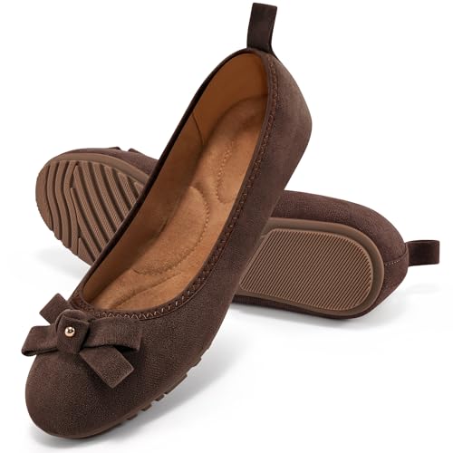 Image of Ecetana Women's Ballet Flats Comfortable Round Toe Foldable Slip-On Shoes | Portable Casual Bow Flats with Memory Foam Insole & Lightweight Non Slip Sole for Work Dressy Travel - All Day Comfort