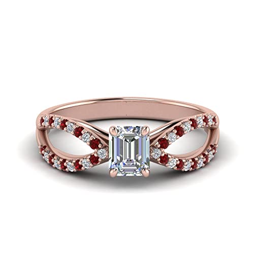 Image of 55Carat Choose Your Gemstone Reverse Pave Split Shank Diamond CZ Ring Rose Gold Plated Emerald Shape Split Shank Engagement Ring Minimal Modern Design Birthday Gift Wedding Gift US Size 4 to 12
